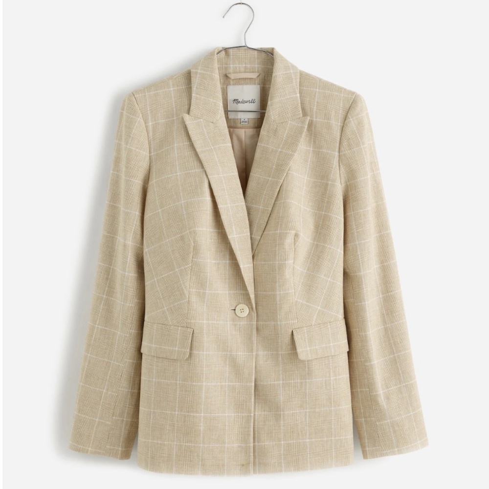 NWT Madewell The Slim Blazer in Sesame Maeve Glen Plaid